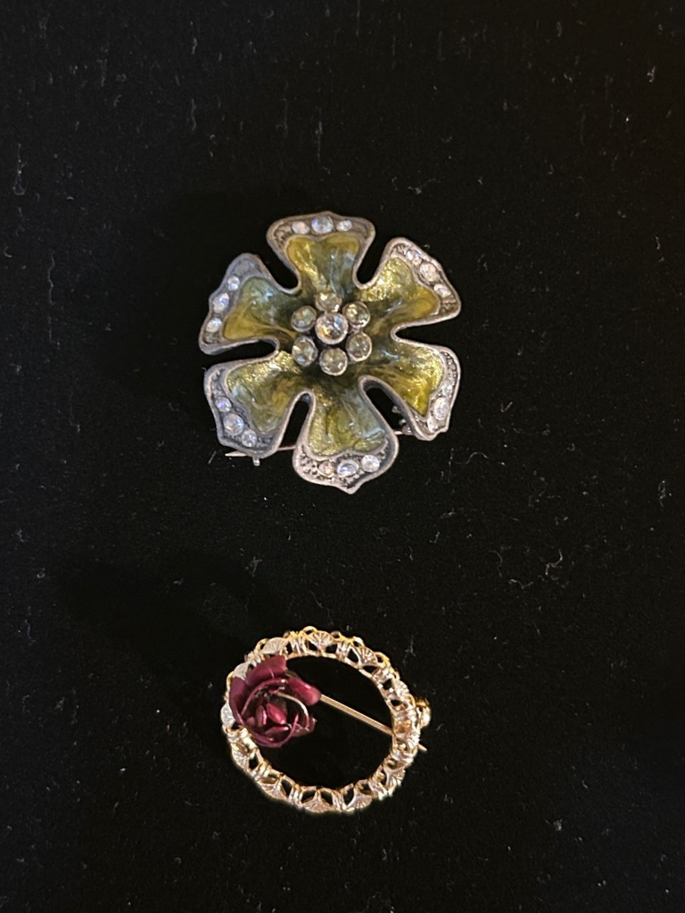 3 For $20 Green Floral Crystal Brooch - Sparkling Accent Pin